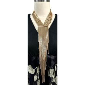 Heavy Square Chain Gold Tone Metal Fringe Bib Necklace 80s 90s Estate Jewelry